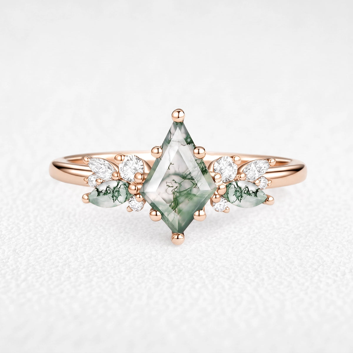 Lavinia’s Sprig | Classic Kite Cut Moss Agate Engagement Ring