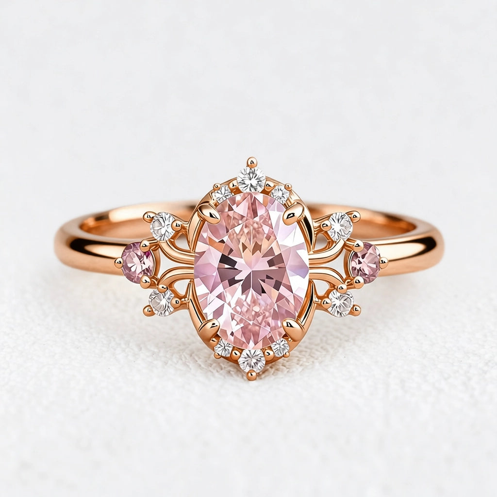 Elysia’s Dawn | Oval Pink Sapphire Vintage Engagement Ring