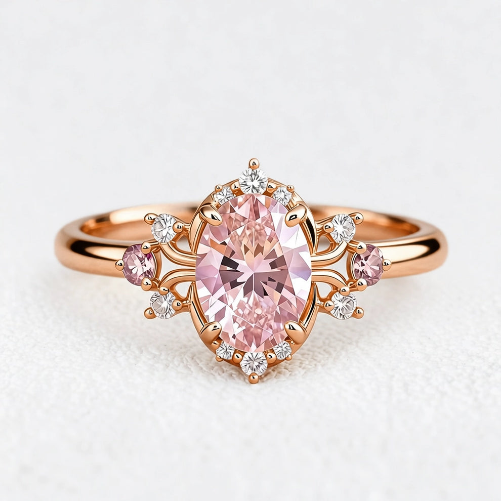 Elysia’s Dawn | Oval Pink Sapphire Vintage Engagement Ring