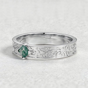 Oak Grain | Square Moss Agate Men's Band.
