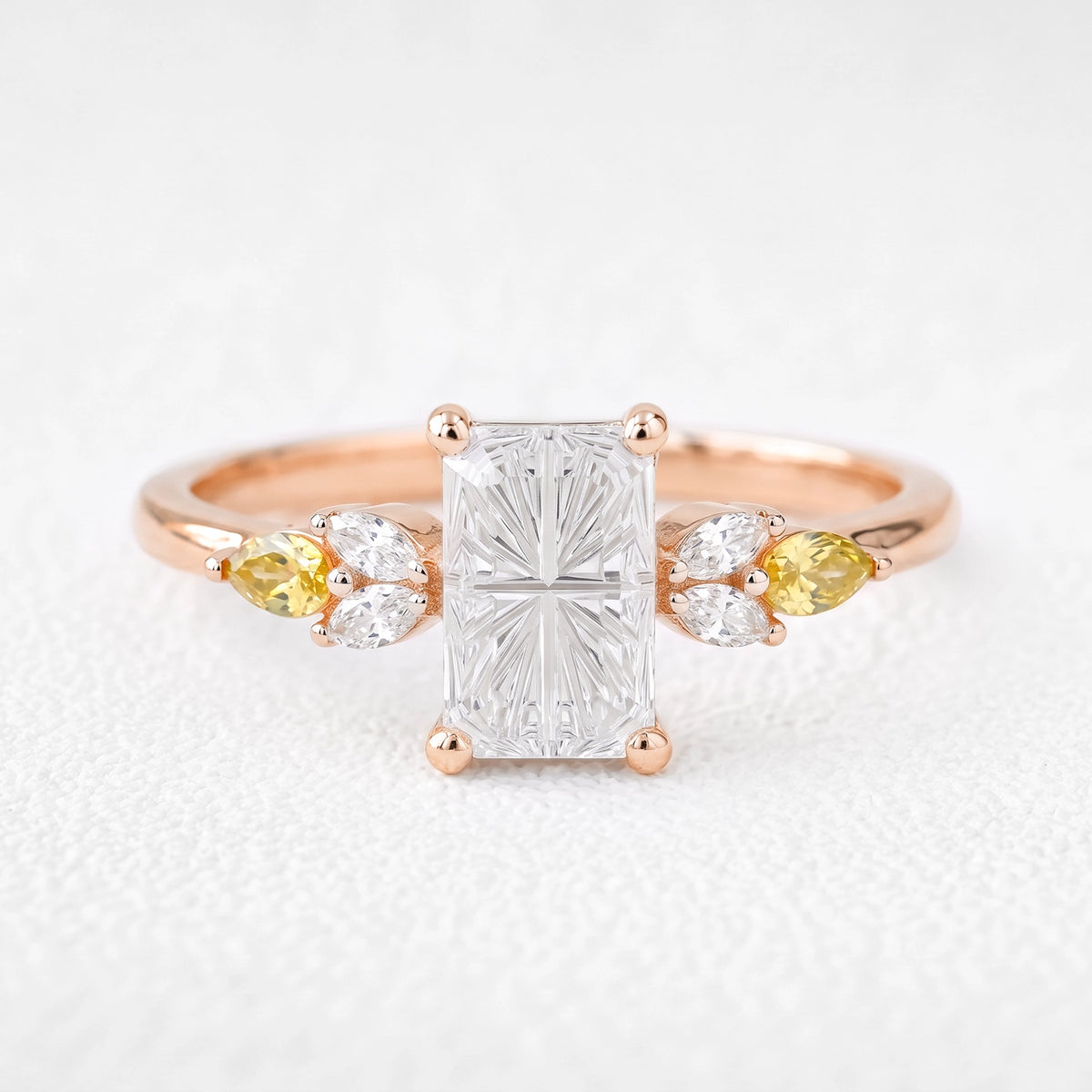 Joséphine’s Parterre | Fantasy-Cut Rectangular White Sapphire Cluster Engagement Ring