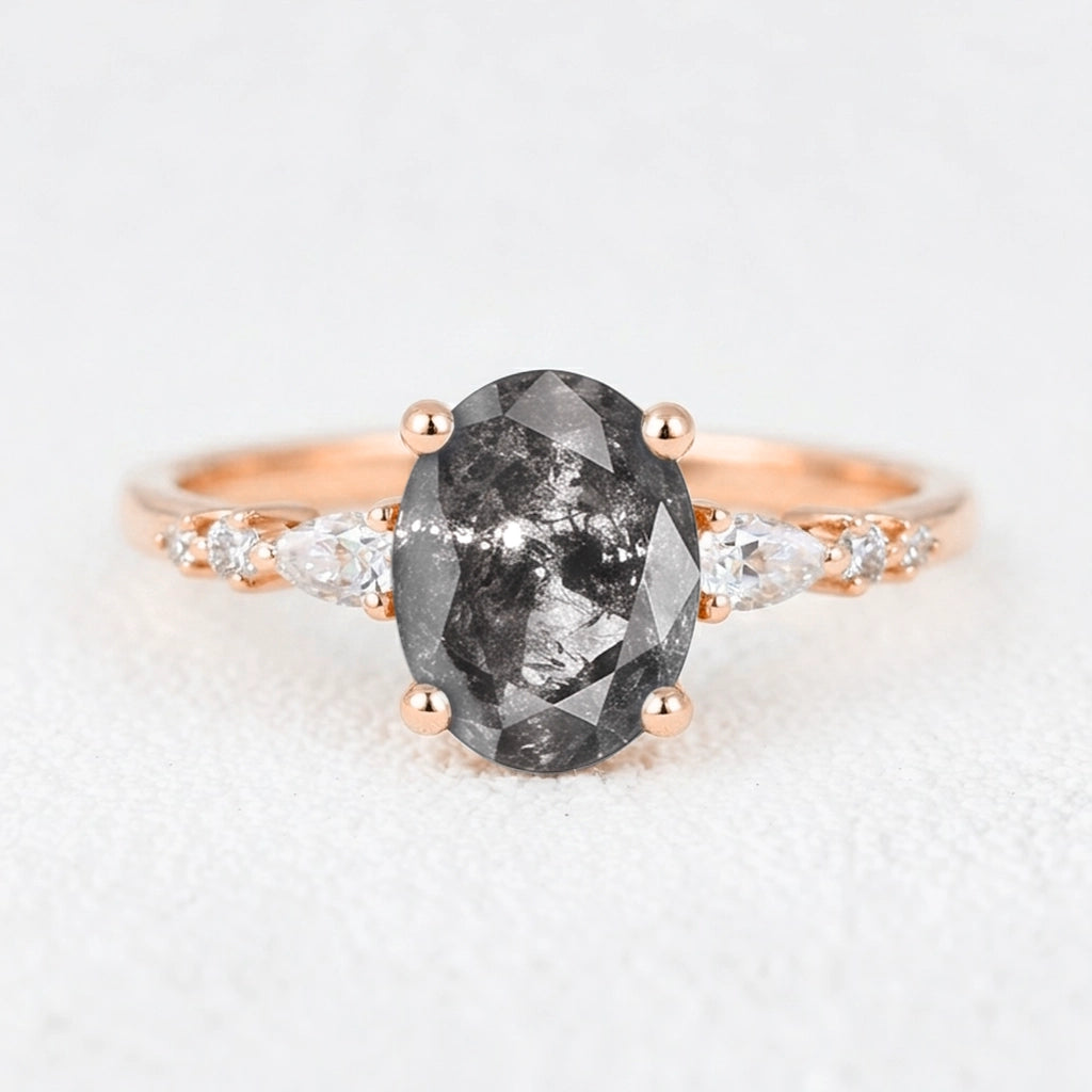 Isadora’s Guard | 1CT Vintage Oval Salt & Pepper Diamond Accented Engagement Ring