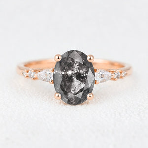 Isadora’s Guard | 1CT Vintage Oval Salt & Pepper Diamond Accented Engagement Ring
