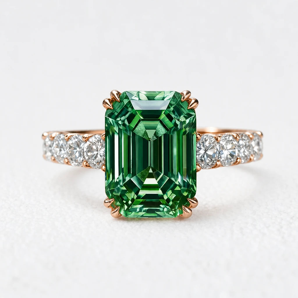 Elara’s Greenwood | 3CT Green Emerald Solitaire Engagement Ring