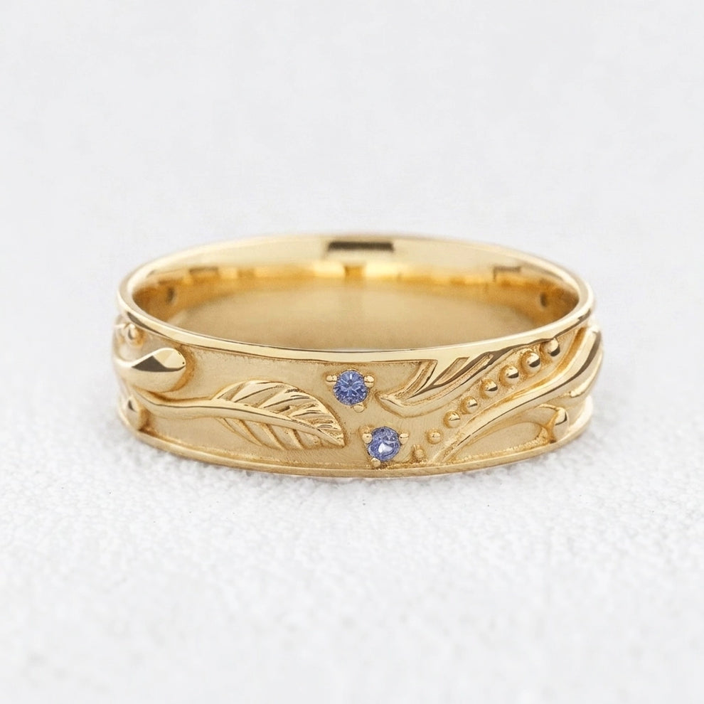 Callisto Dew | Sapphire-Dotted Vine Men's Wedding Band.