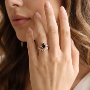 Joséphine’s Diadem | 1.5CT Pear Cut Black Diamond Pavé Band Vintage Bridal Duo