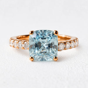Aria’s Tide | 2CT Cushion Cut Aquamarine Engagement Ring