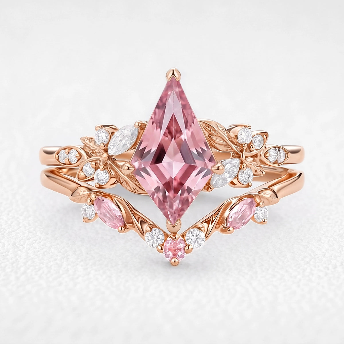 Peony’s Bloom | Kite Pink Sapphire Bridal Set 2pcs