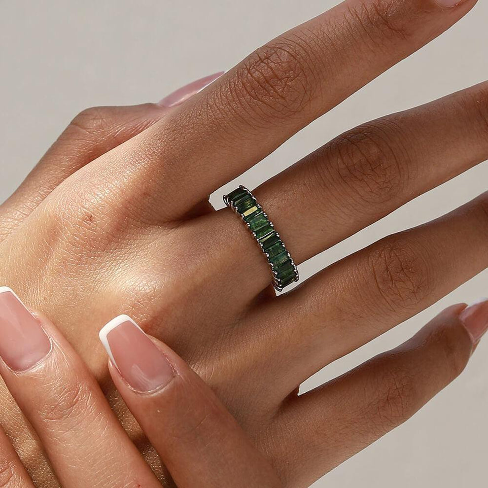 Natural Baguette Emerald Terrace Moss Agate Ring.