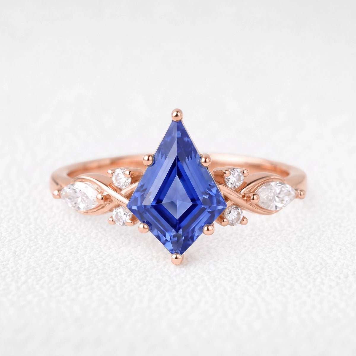 Aphrodite’s Iris | Kite-Cut Blue Sapphire Foliage Engagement Ring