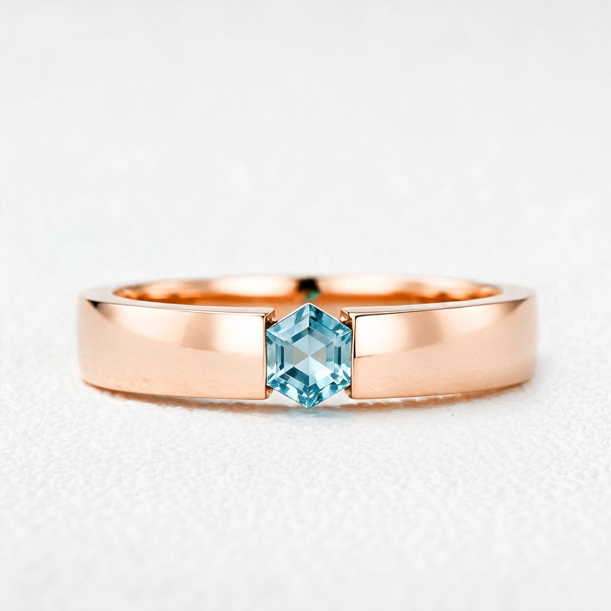 Oceanus’ Deep | Hexagon Aquamarine Tension Set Men‘s Band