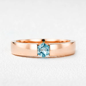 Oceanus’ Deep | Hexagon Aquamarine Tension Set Men‘s Band