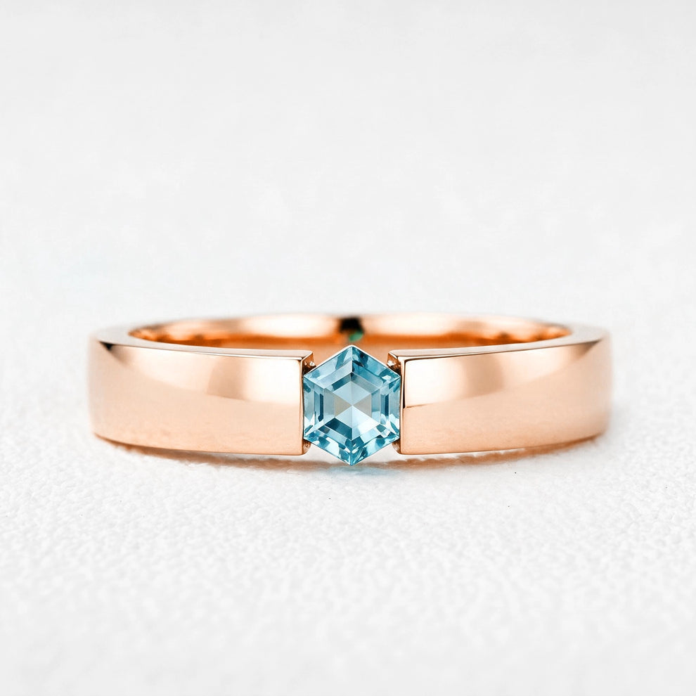 Oceanus’ Deep | Hexagon Aquamarine Tension Set Men‘s Band