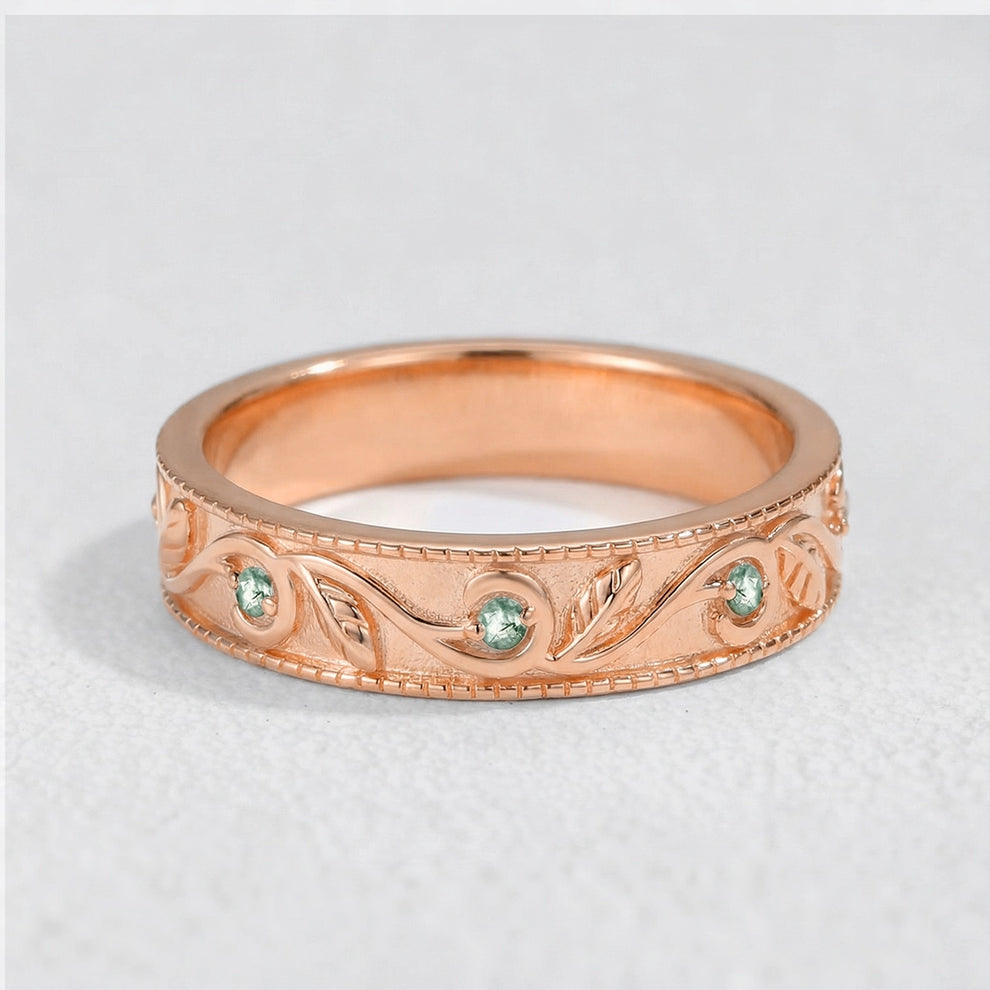 Daphne’s Canopy | Oval Cut Green Moss Agate Cluster Couple Ring Set.