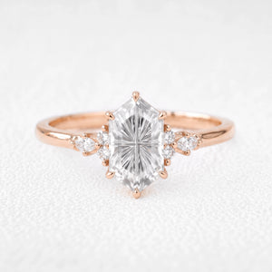 Ariadne’s Lumière | Hexagon Fantasy-Cut White Sapphire Cluster Engagement Ring