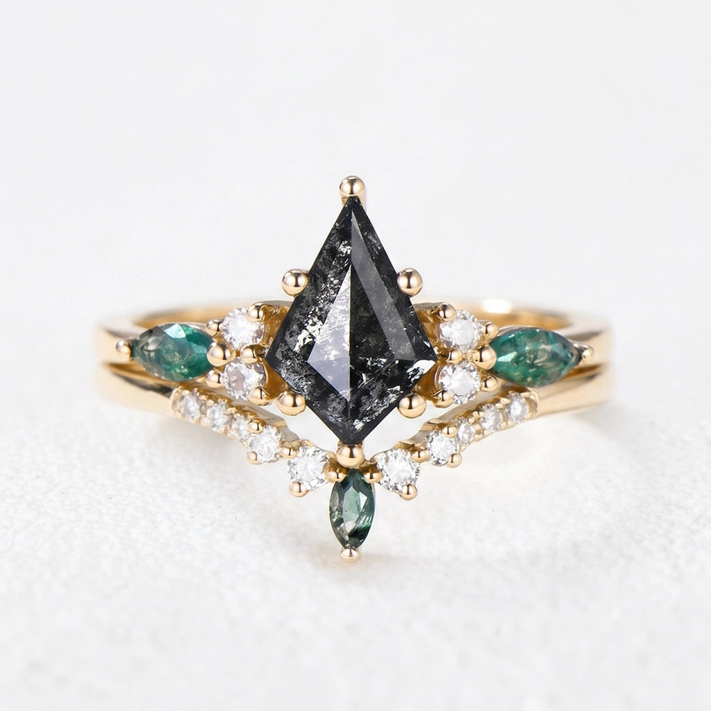 Astrid's Constellation | 1CT Kite Salt & Pepper Diamond Cluster Bridal Set 2pcs