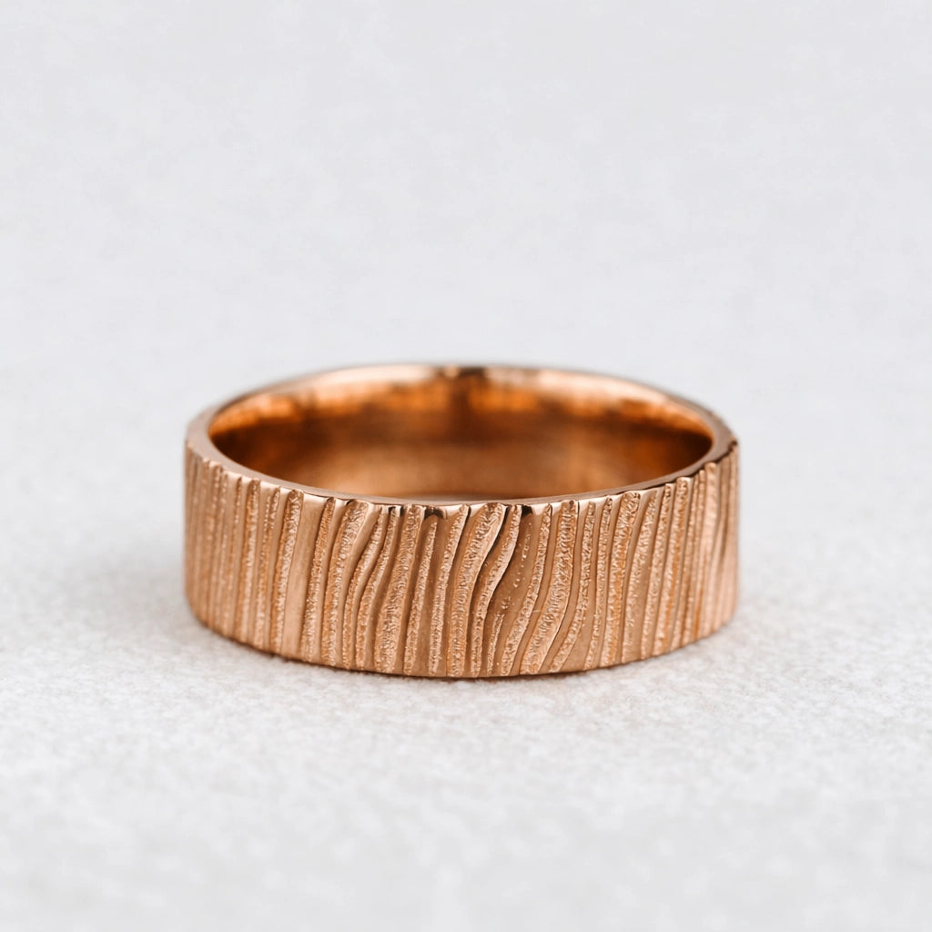 Oak Grain | 7MM Hand-Carved Wood Texture Men’s Wedding Band.