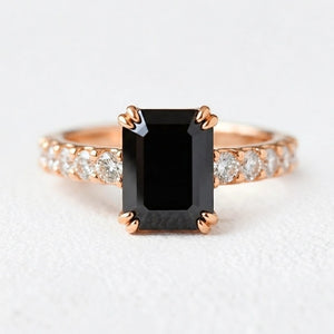 Selene’s Shadow | 3CT Emerald Cut Onyx Engagement Ring