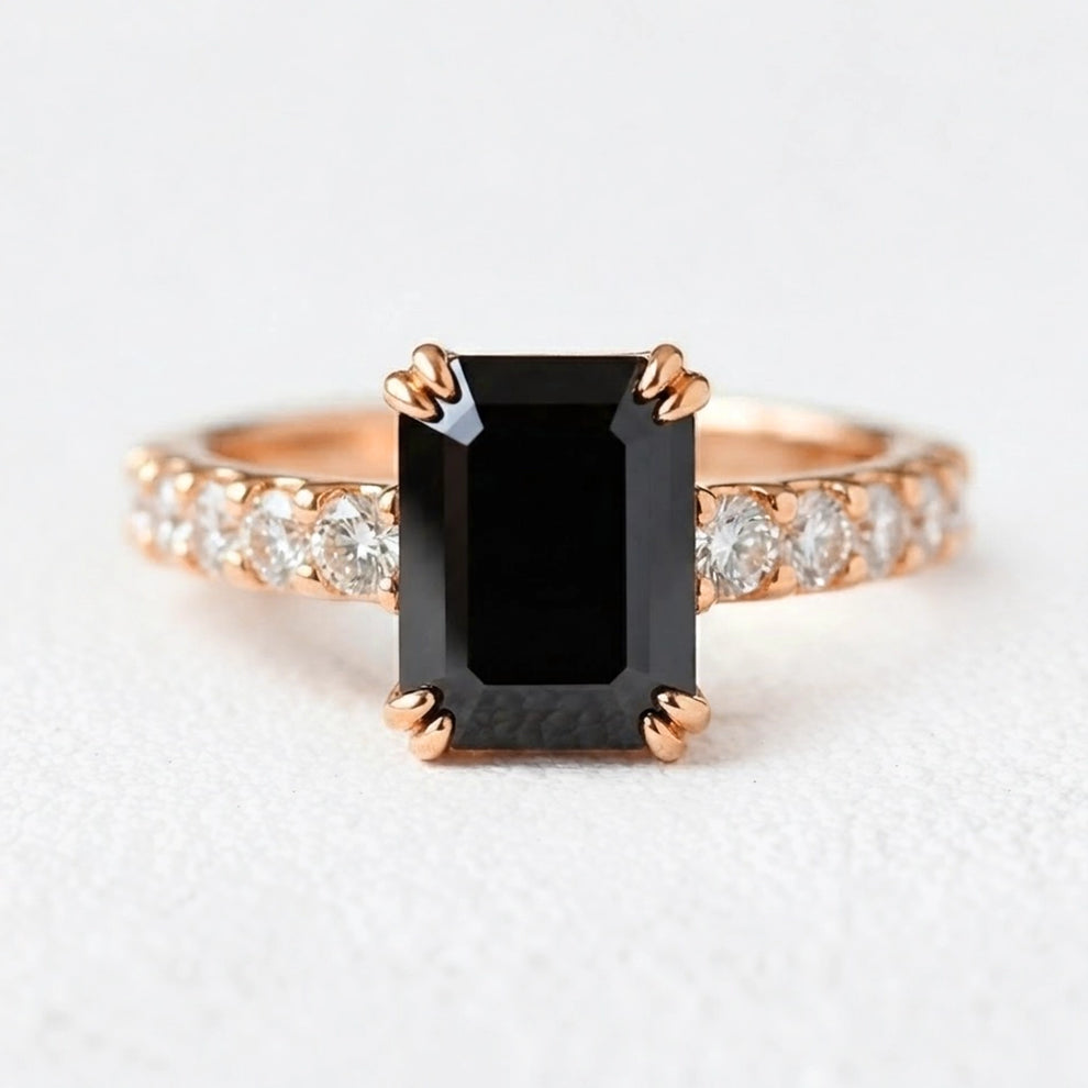 Selene’s Shadow | 3CT Emerald Cut Onyx Engagement Ring
