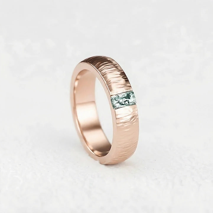 Silas’s Inlay | Moss Agate Textured Men's Wedding Band.