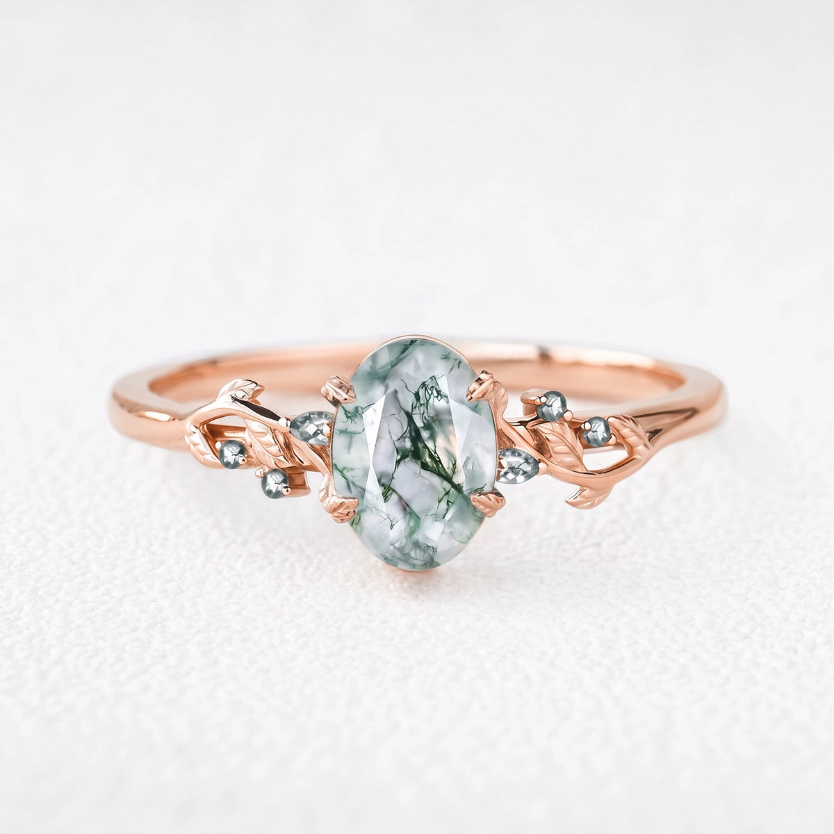 Celandine’s Twine | Oval Cut Moss Agate Foliage Engagement Ring