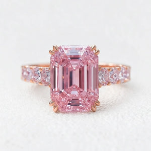 Elena's Oath | 3CT Green Emerald Cut Pink Glasshouse Ring