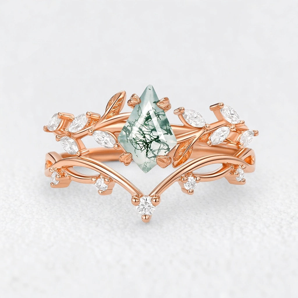 Genevieve’s Verdant | Kite Moss Agate Foliage Bridal Duo