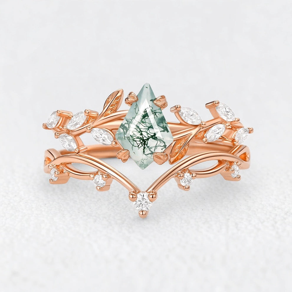 Genevieve’s Verdant | Kite Moss Agate Foliage Bridal Duo