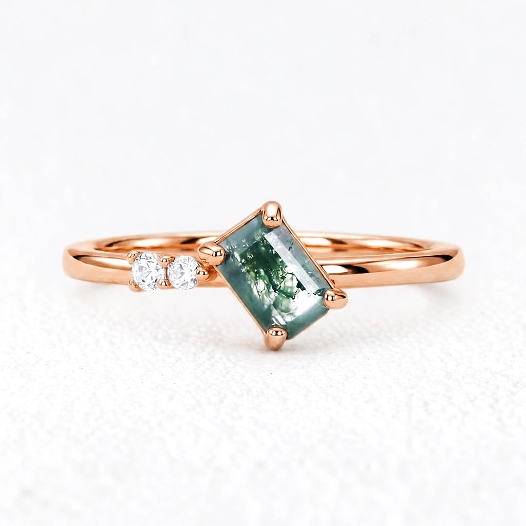 Isadora’s Meadow | Emerald Moss Agate & Moissanite Engagement Ring