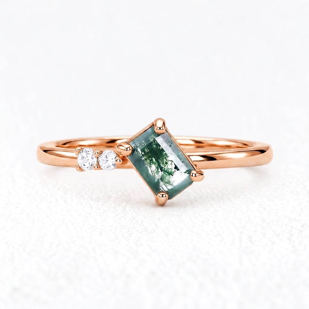 Isadora’s Meadow | Emerald Moss Agate & Moissanite Engagement Ring