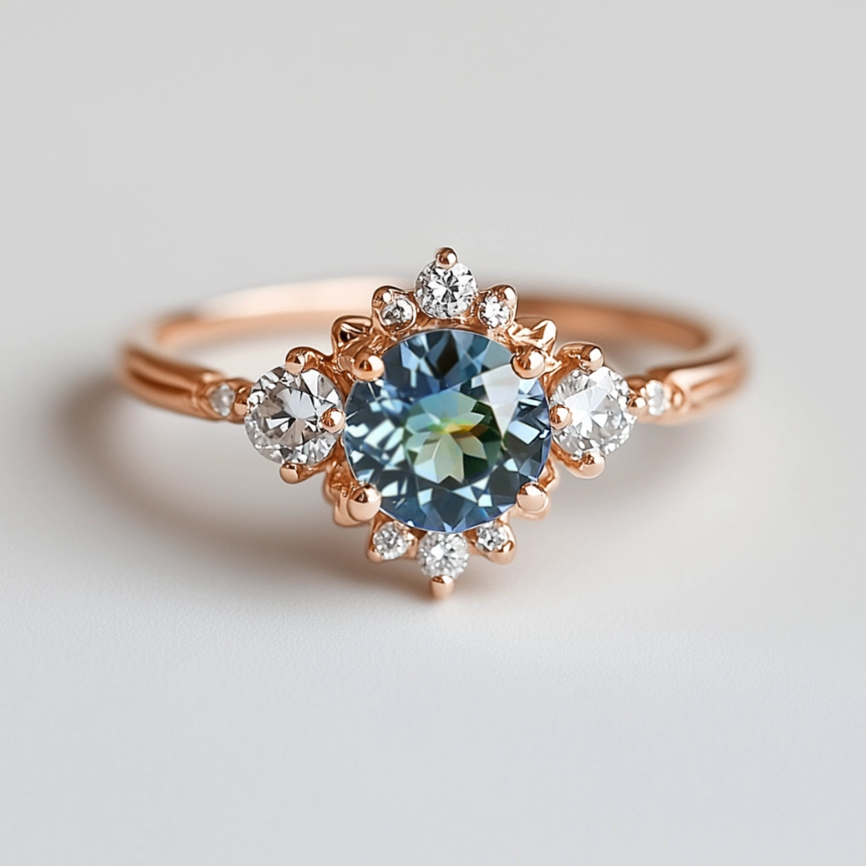 Stella’s Halo | Round Blue Sapphire Engagement Ring.