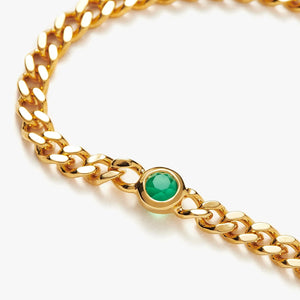 May Birthstone Chain Bracelet | 18K Gold Plated Vermeil/Green Onyx.