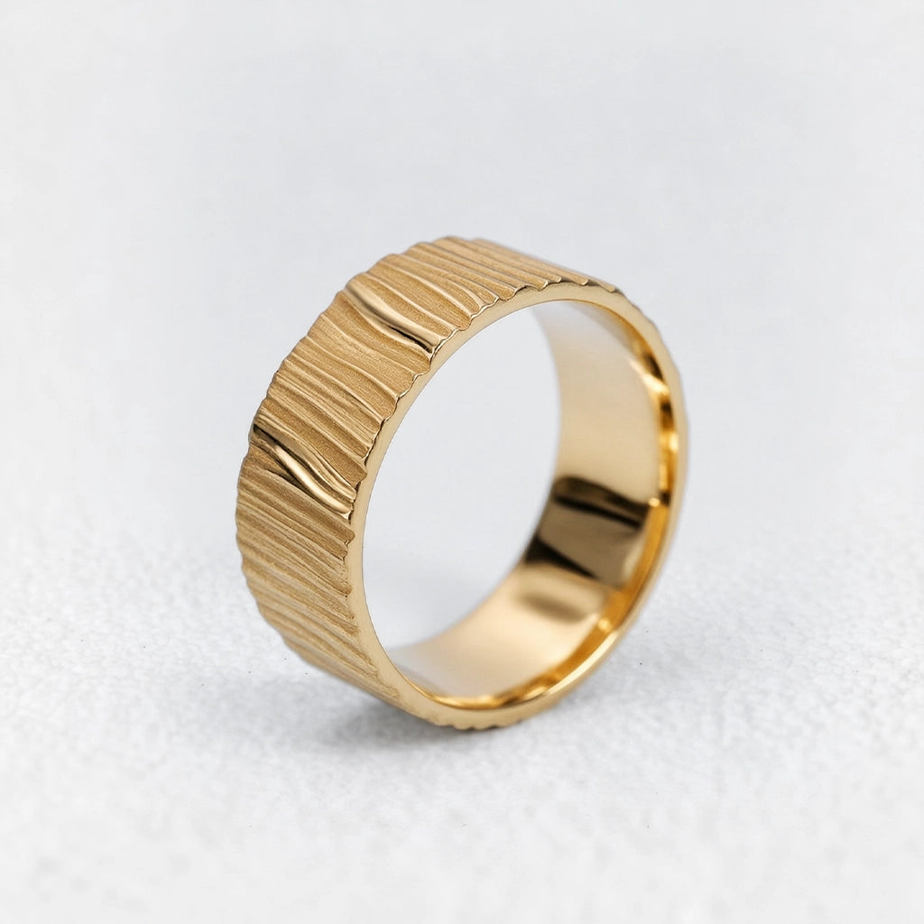 Oak Grain | 7MM Hand-Carved Wood Texture Men’s Wedding Band.