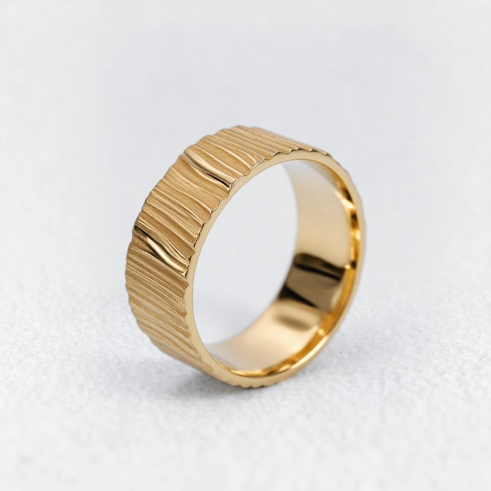 Oak Grain | 7MM Hand-Carved Wood Texture Men’s Wedding Band.