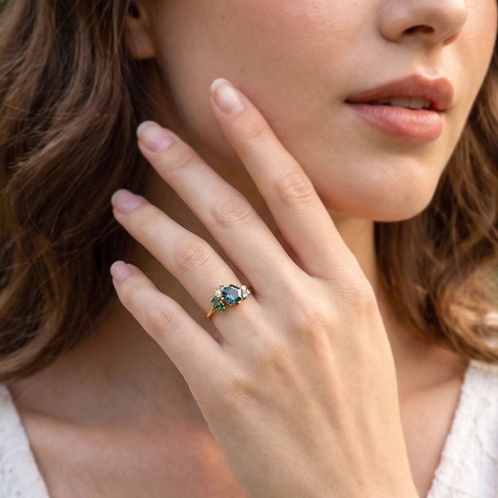 Isadora’s Prism | Hexagon Alexandrite Cluster Engagement Ring