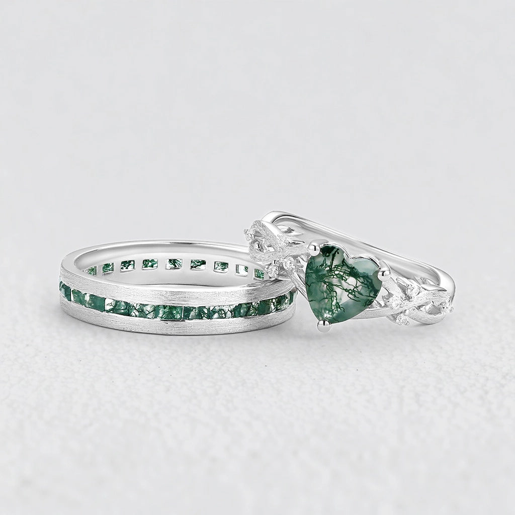 Sylvie’s Heartstring | Heart Cut Moss Agate Infinity Couple Set 2pcs.