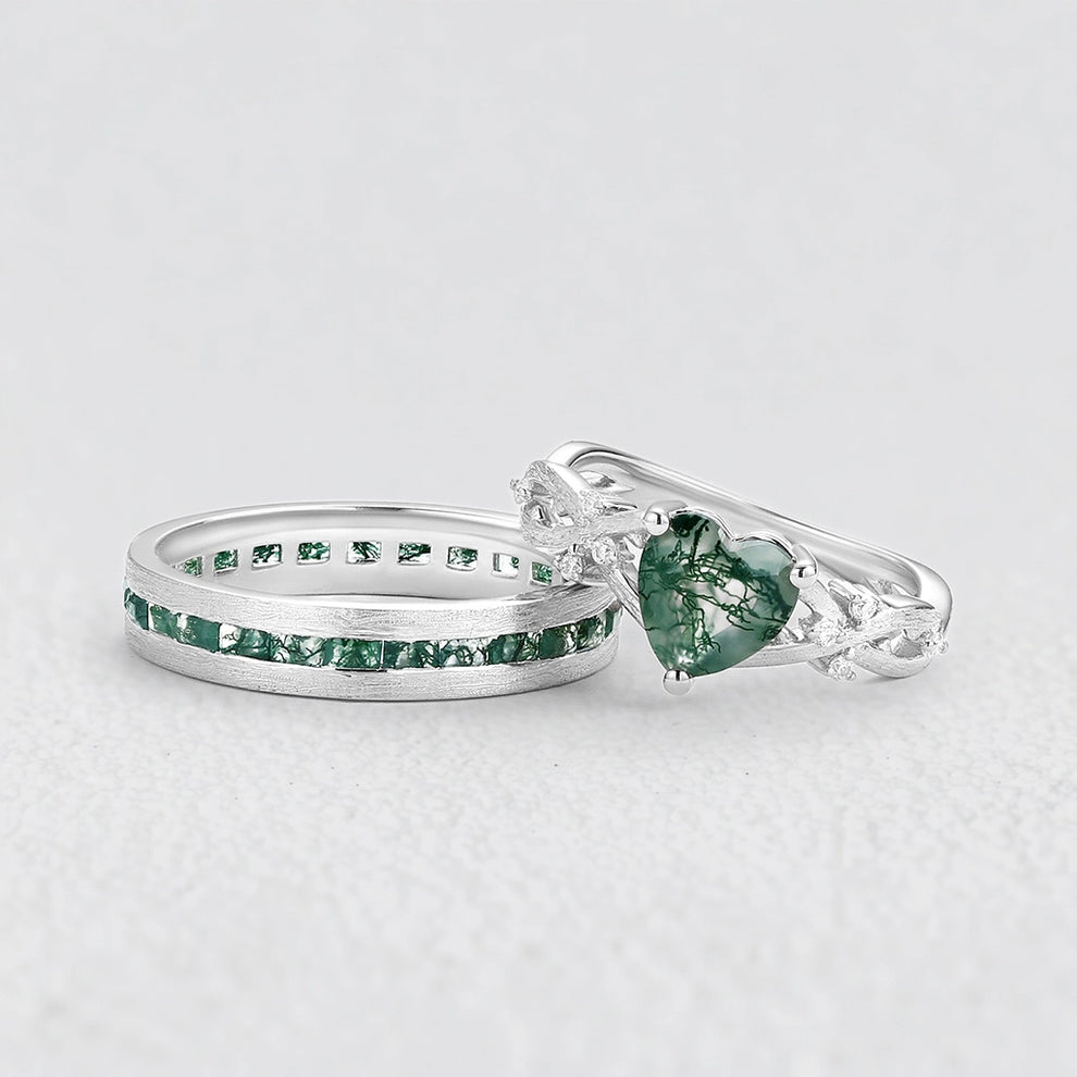 Sylvie’s Heartstring | Heart Cut Moss Agate Infinity Couple Set 2pcs.