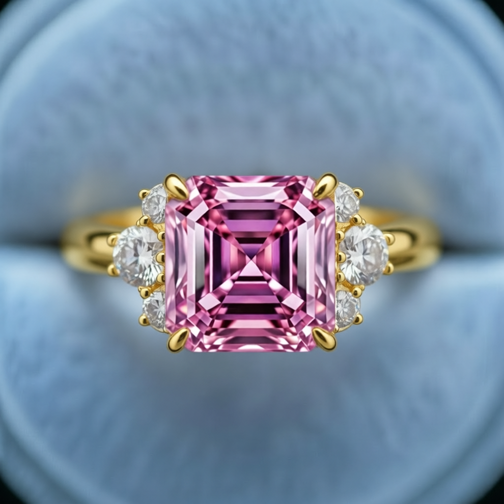 Seren’s Lattice | Asscher Cut Pink Blush Crystal Ring.