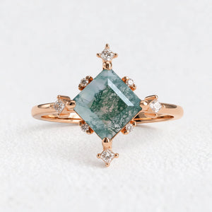 Sylvia’s Oath | Square Moss Agate Engagement Ring