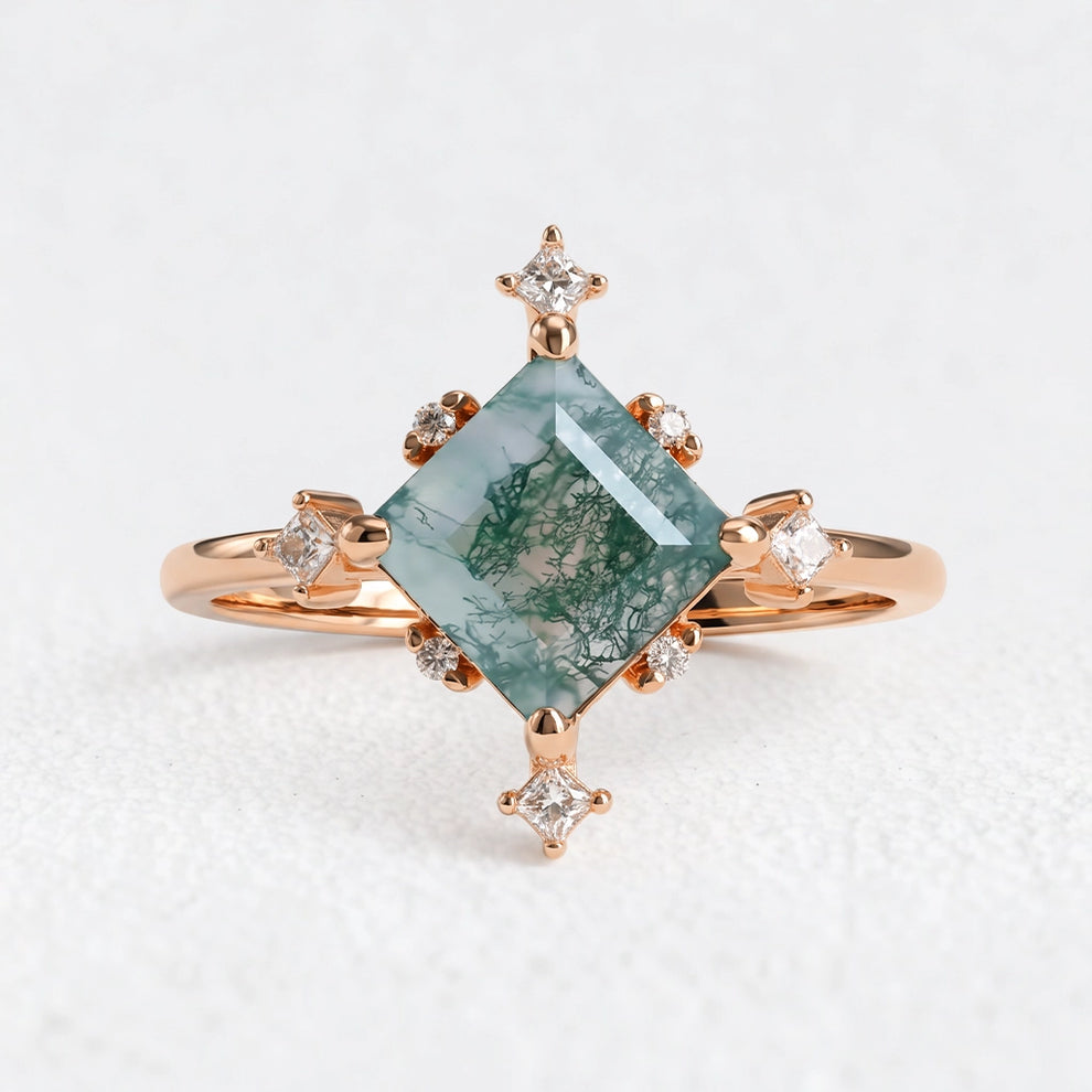 Sylvia’s Oath | Square Moss Agate Engagement Ring