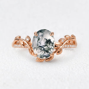 Marguerite’s Foliage | Oval Moss Agate Engagement Ring