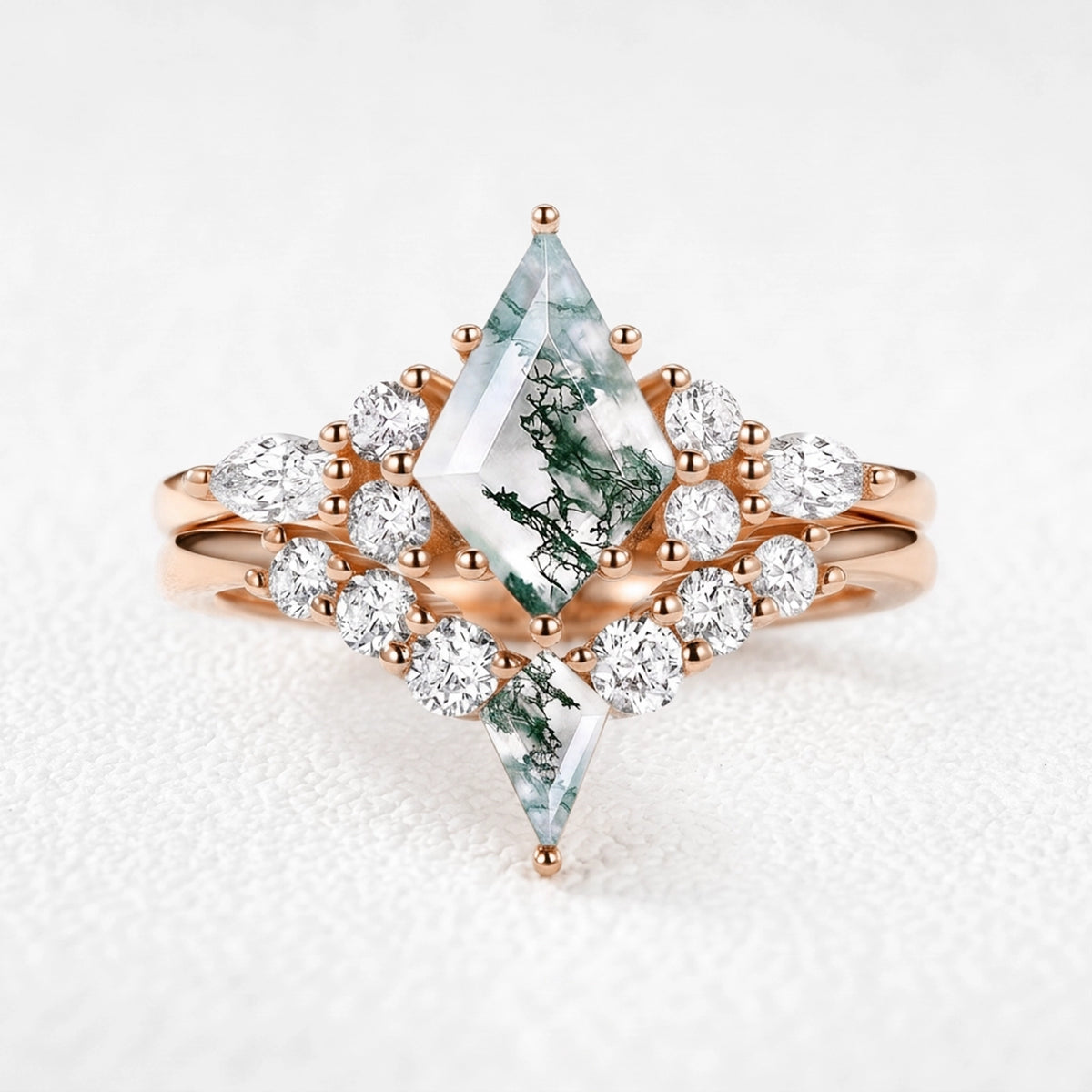Sylvia’s Tangle | Kite Moss Agate Chevron Bridal Duo