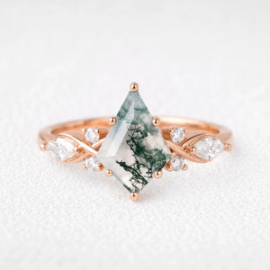 Isadora’s Grove | Kite Cut Moss Agate Leafy Engagement Ring