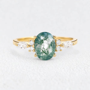 Oval Moss Agate Classic Engagement Ring.