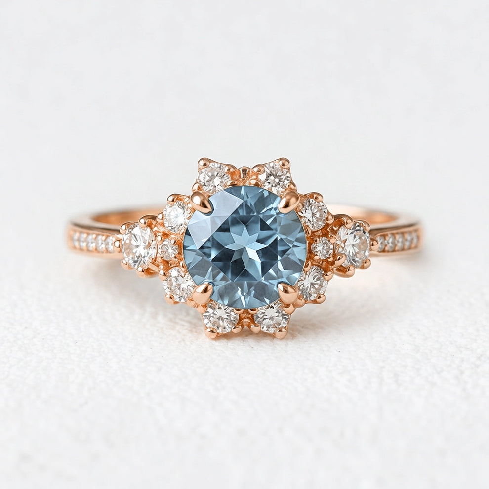 Marina’s Tide | 2CT Round Aquamarine Engagement Ring