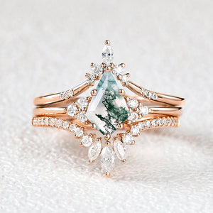 Vivienne’s Trilogy | Vintage Kite Cut Moss Agate Bridal Set 3pcs.