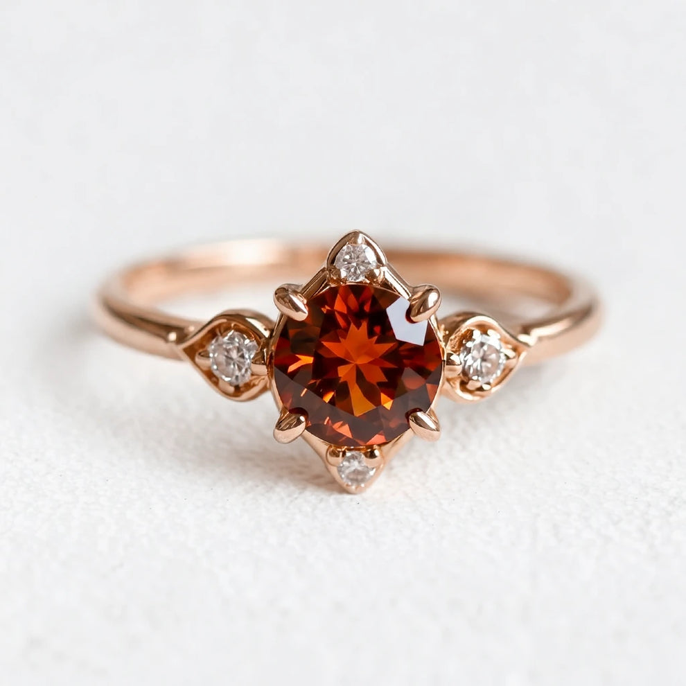 Juliet’s Crimson | Round Cut Garnet Halo Engagement Ring