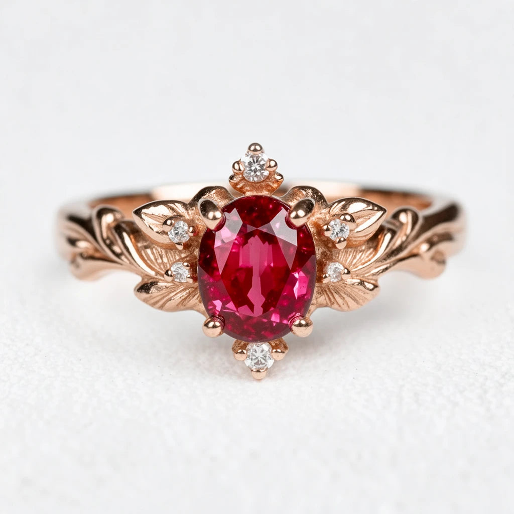 Aurora's Ember | 1.5CT Oval Ruby Vintage Engagement Ring