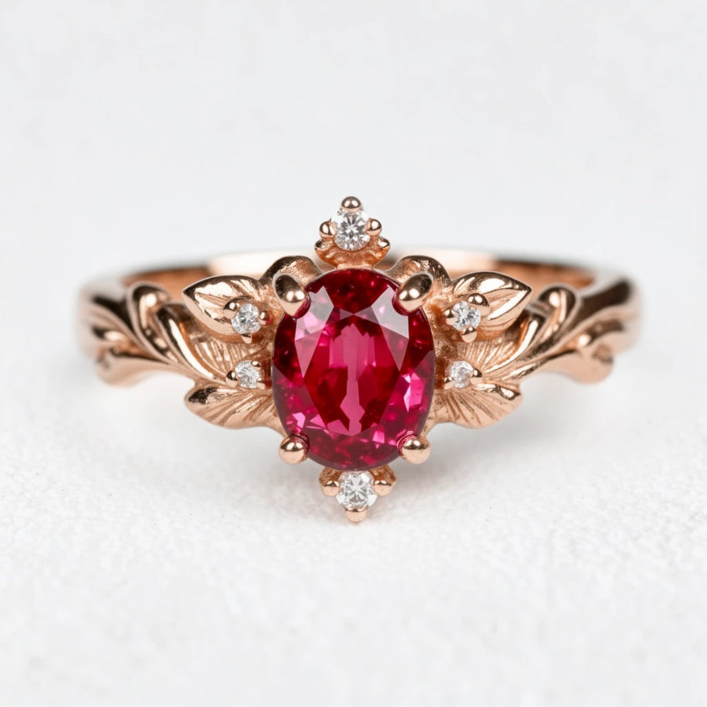 Aurora's Ember | 1.5CT Oval Ruby Vintage Engagement Ring