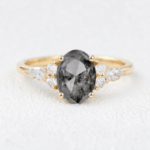 Isadora’s Guard | 1CT Vintage Oval Salt & Pepper Diamond Mixed Engagement Ring